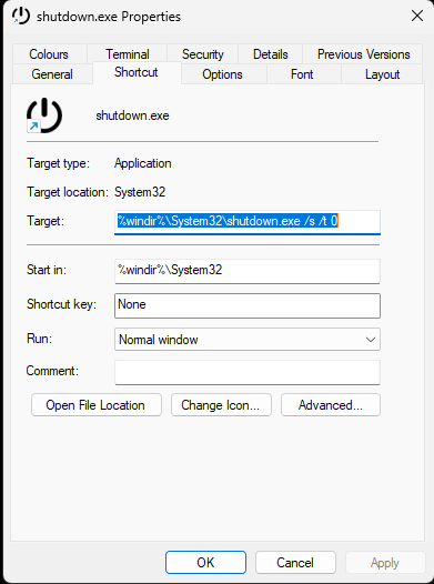 Shortcut file to Shutdown Windows PC with a single click